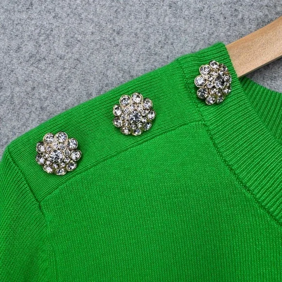Lilly Pulitzer Morgen Sweater Womens L Sprout Green Crystal Button Embellished - Picture 2 of 11